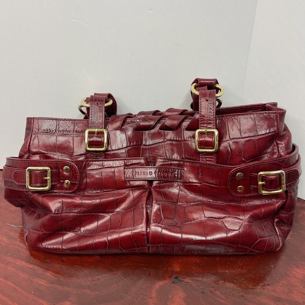 Plinio Visona Deep Red Leather Shoulder Satchel Bag Purse Handbag Excellent